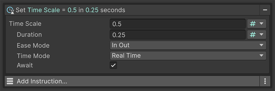 Event instruction that changes time scale