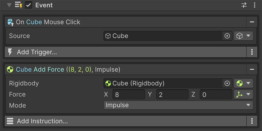 Example of Event with trigger and instruction