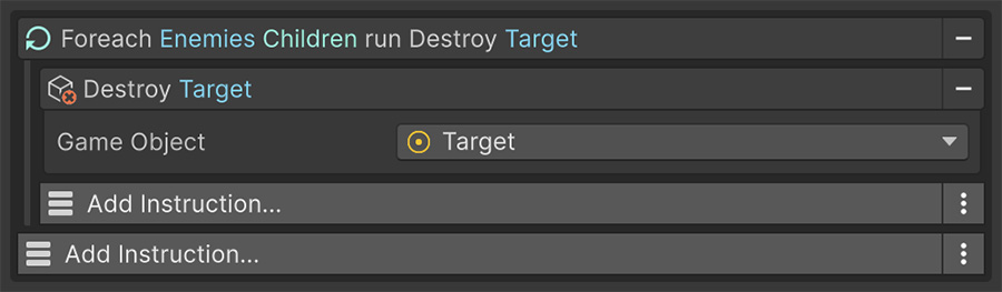 Example of targeting each game object in a Foreach instruction