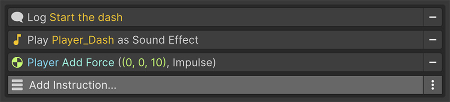 Example of Instructions in an Event component