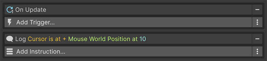 Event with an Update trigger displaying the mouse position