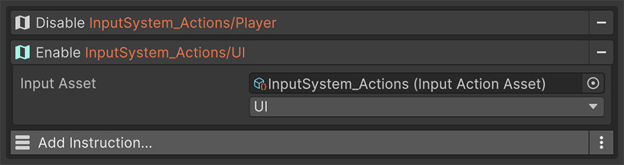 Event instructions enabling and disabling Input Action Maps