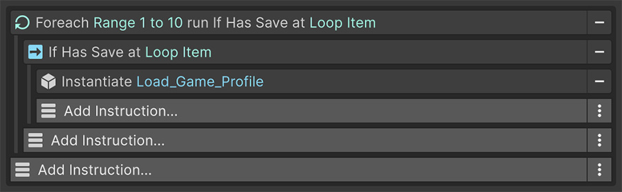 An Event showing all saved game profiles