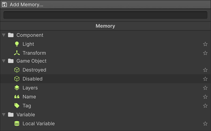 Dropdown menu of memories