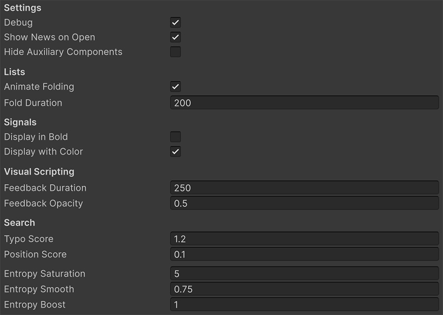 Editor settings window
