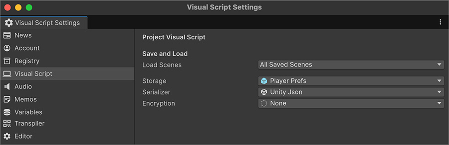 Settings window