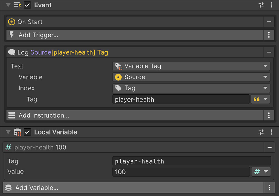 An Instruction reading the Source object's variable by tag