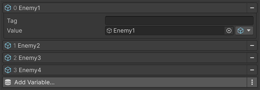 A variable holding a list of game objects, entries untagged