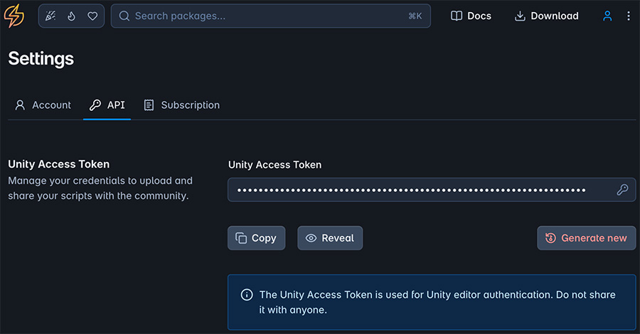 Registry access to the Unity Access Token